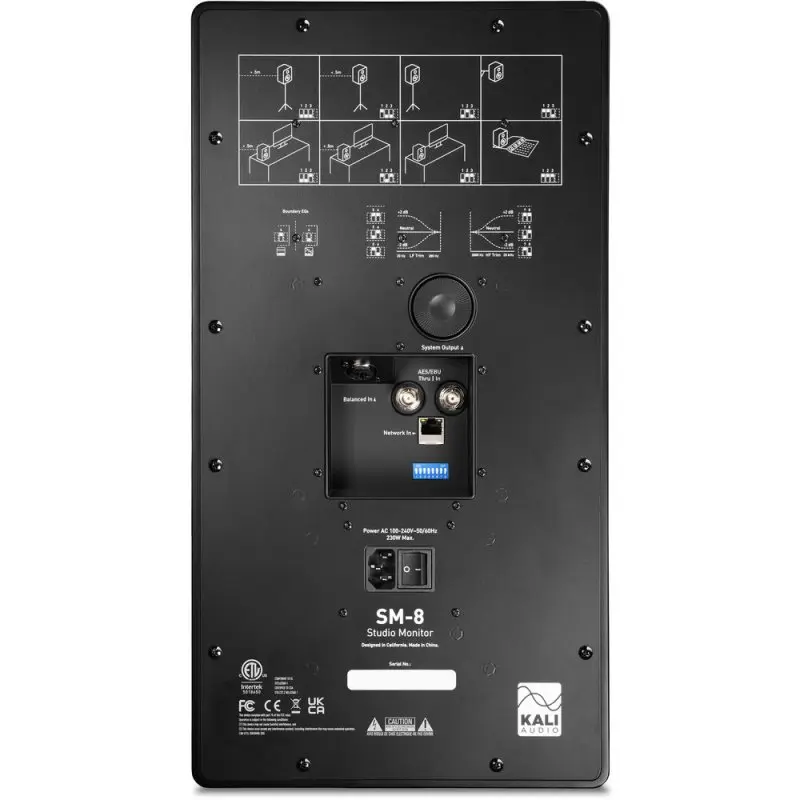 Kali SM8 3-Way 8" 300W Studio Monitor with Network Control Black Rear.webp