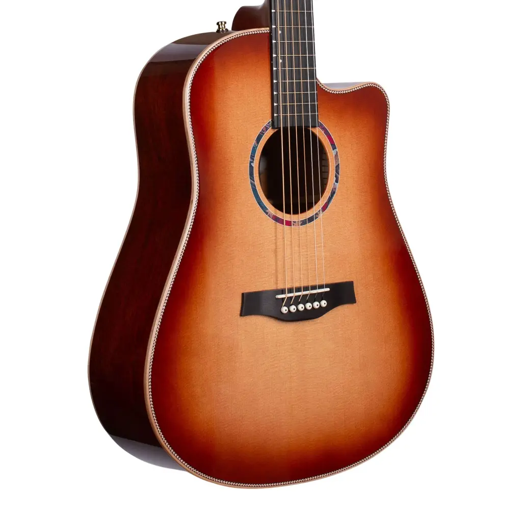 Seagull 053971 Peppino D'Agostino 30th Anniversary LTD Dreadnought Mahogany Burst Acoustic Guitar Top.webp