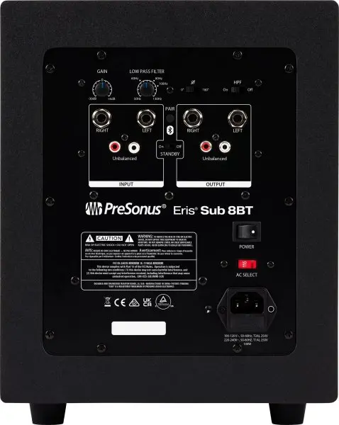 PreSonus Eris Sub 8bt Bluetooth Studio Monitor Back.webp