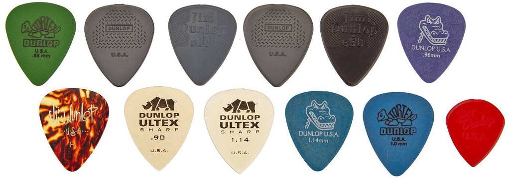 Dunlop PVP102 Celluloid Moyen Épais 12 Plectres Paquet Variés