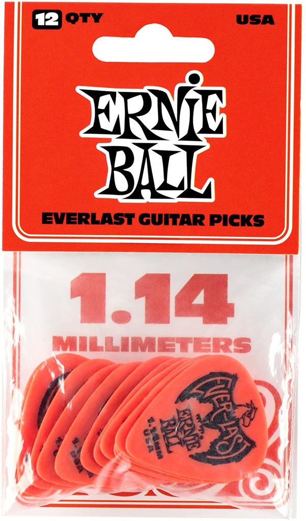Plectres Ernie Ball Paquet de 12 Everlast 1.14mm