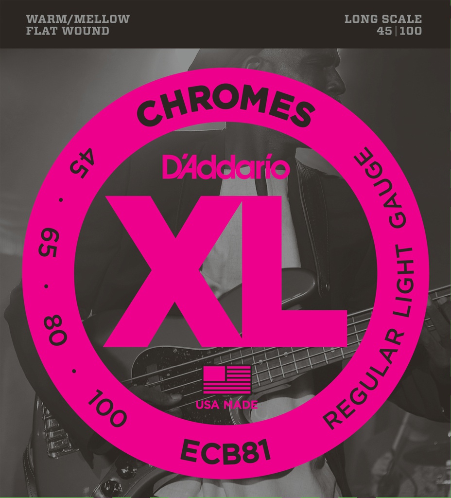 Cordes Basse Électrique D'Addario XL Chromes Flat Wound Medium Scale 45-100