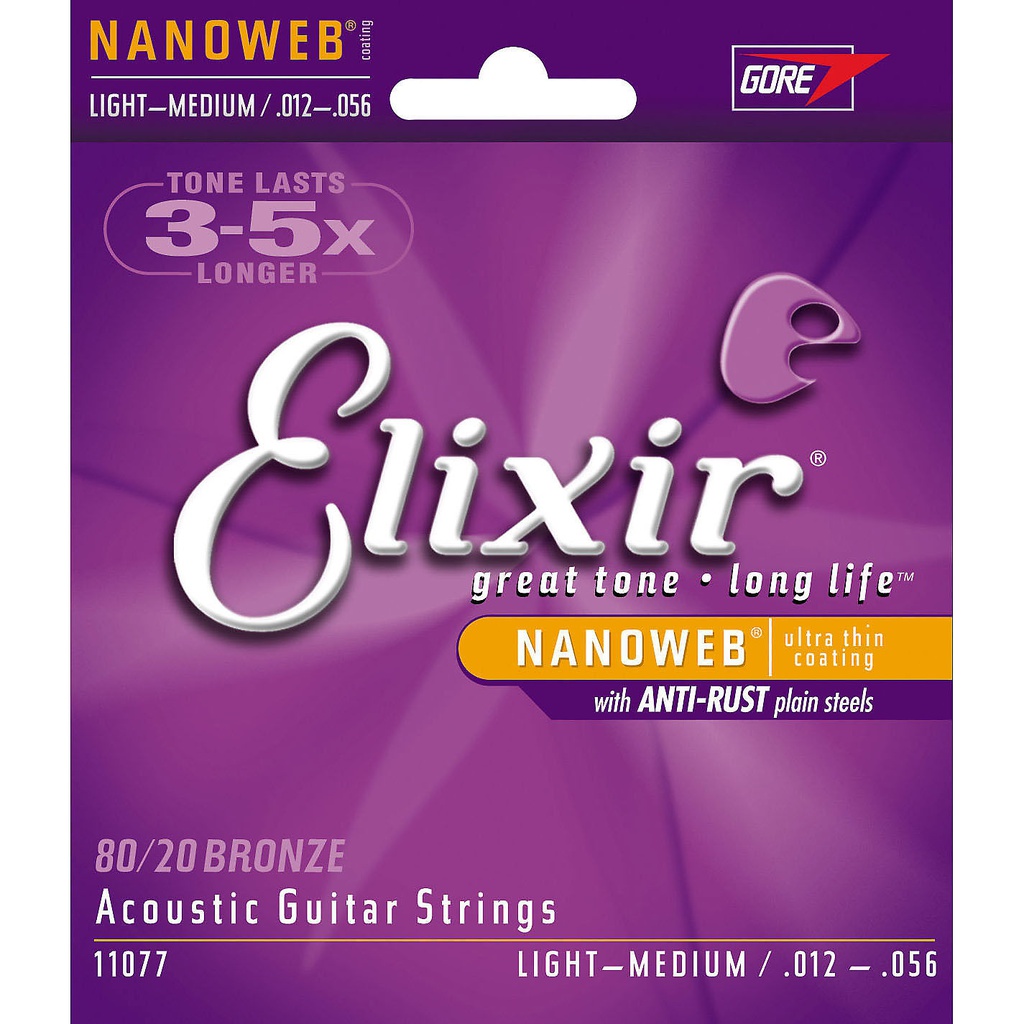 Cordes Guitare Acoustique Elixir Nanoweb 80/20 Bronze 12-56