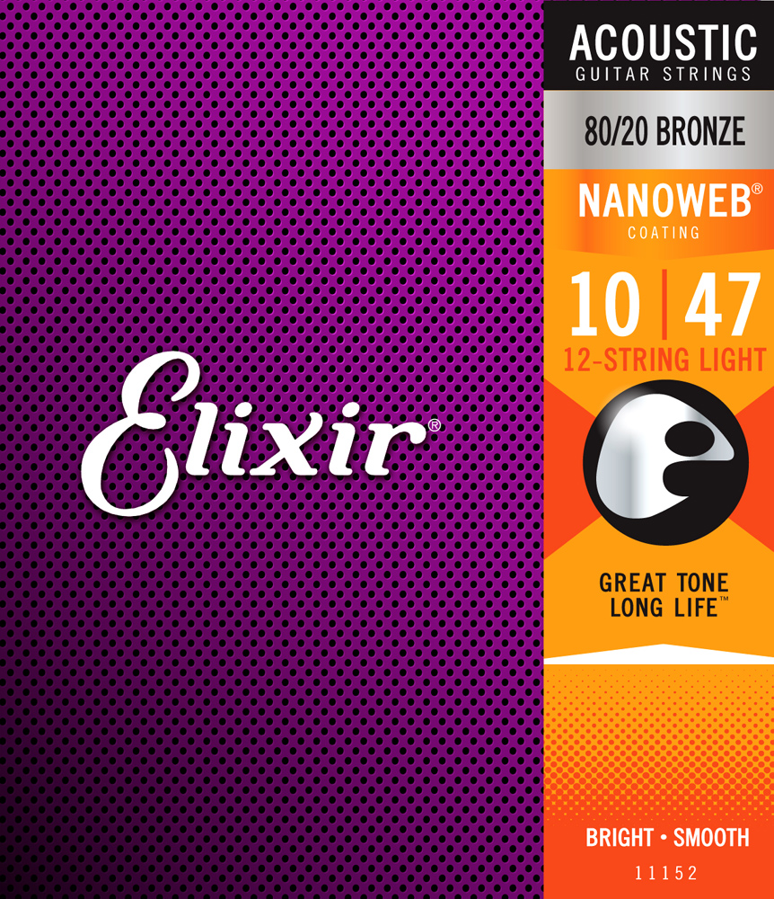 Elixir Nanoweb 80/20 Bronze 12-String Acoustic Guitar Strings, 10-47