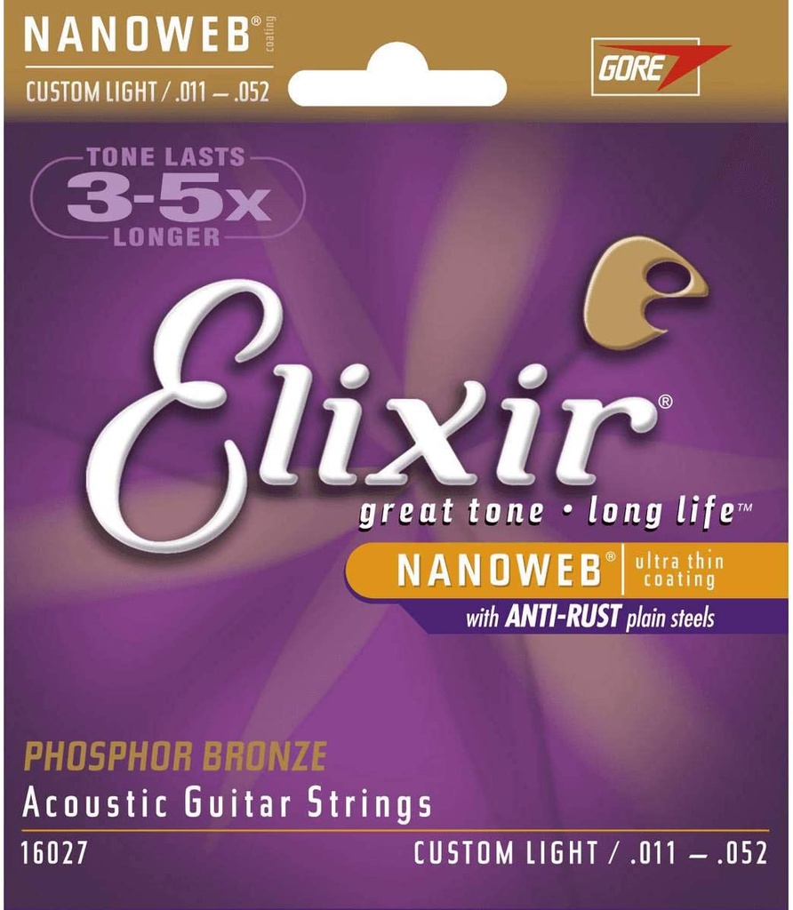 Cordes Guitare Acoustique Elixir Nanoweb Phosphor Bronze 11-52
