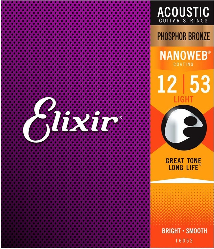 Elixir Nanoweb Phosphor Bronze 12-53 Acoustic Guitar Strings