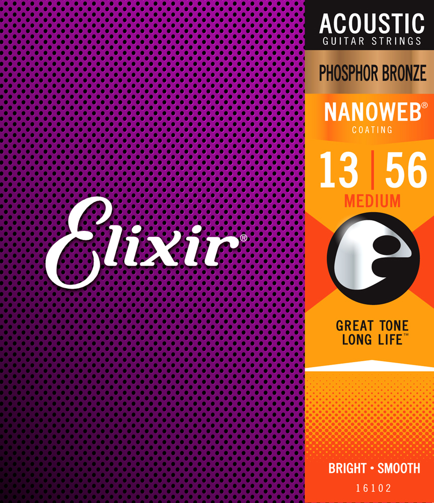 Elixir Nanoweb Phosphor Bronze Acoustic Guitar Strings  13-56