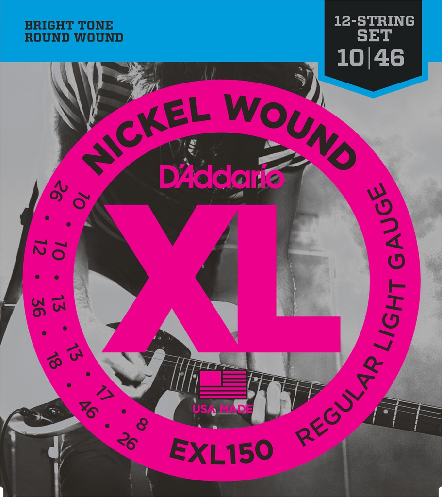 Cordes Guitare Électrique D'Addario XL Nickel Wound 12 cordes 10-46
