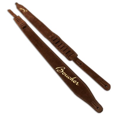 Boucher BOUS17E-BRN Brown Suede w/ Embroidered Logo Guitar Strap