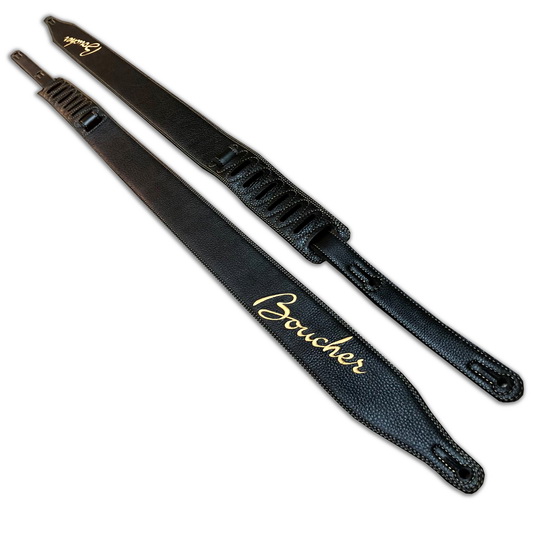Boucher BOU17SSE-BLK Courroie Guitare Cuir Noir avec Logo Brodé