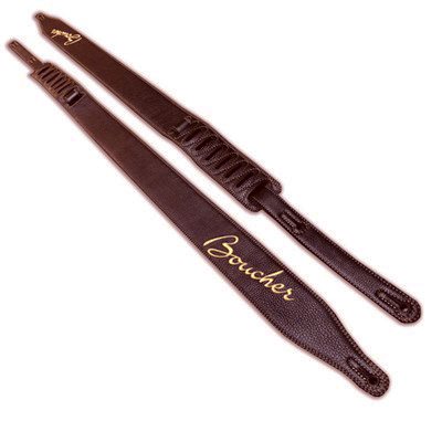 Boucher BOU17SSE-DBR Brown Leather w/ Embroidered Logo Guitar Strap