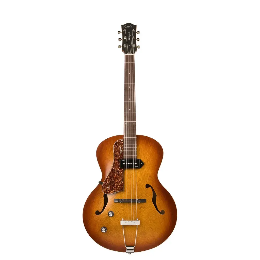 Godin 037728 5th Avenue Kingpin P90 Burst Cognac Gauchère Guitare Électrique