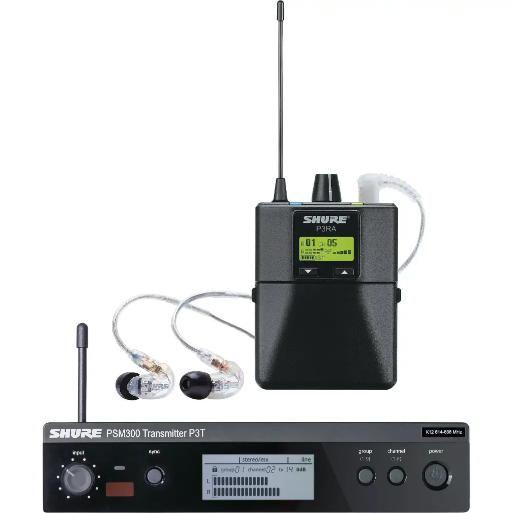 Ensemble Shure P3TRA215CL-H20 Incluant SE215-CL In Ears P3T Transmetteur Sans Fil et P3RA Bodypack