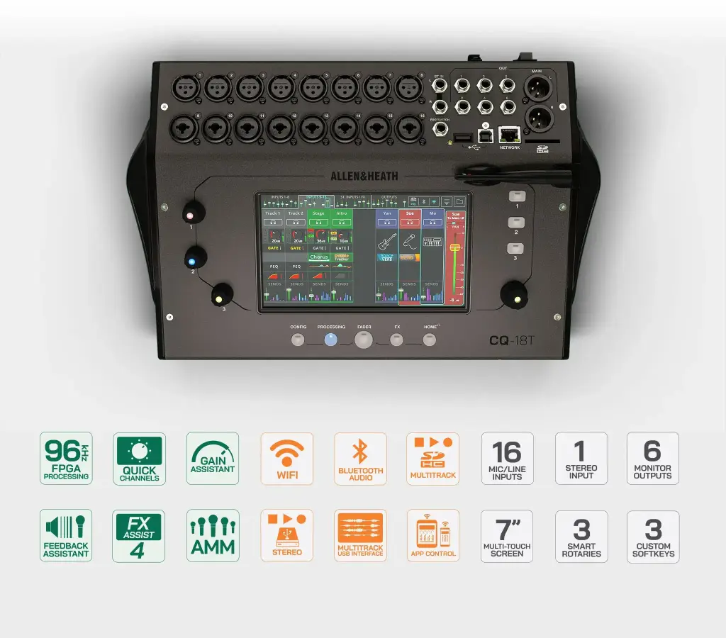 Allen-Heath CQ-18T Console Numérique Ultra-Compacte 18 Entrées / 8 Sorties avec Wi-Fi