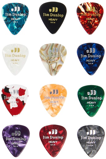 [PVP107] Plectres Dunlop Paquet de 12 Celluloid Variés Épais
