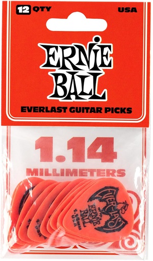 [9194EB] Plectres Ernie Ball Paquet de 12 Everlast 1.14mm
