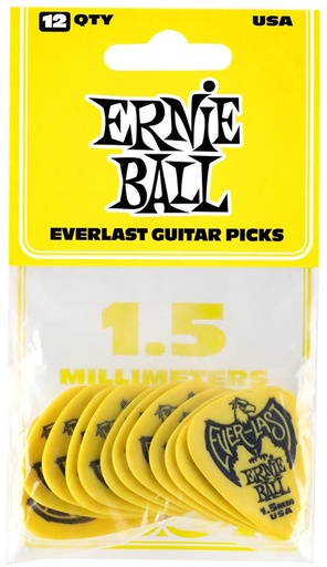 [9195EB] Plectres Ernie Ball Paquet de 12 Everlast 1.5mm