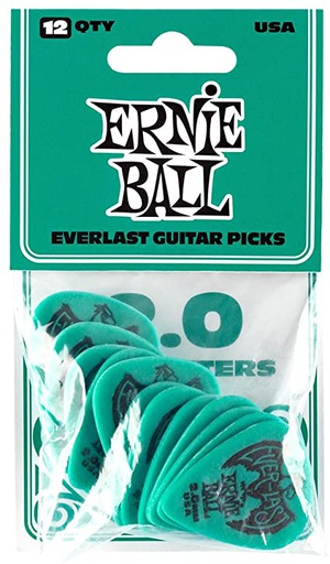 [9196EB] Plectres Ernie Ball Paquet de 12 Everlast 2.0mm