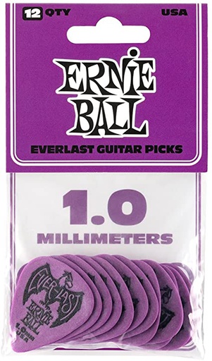 [9193EB] Plectres Ernie Ball Paquet de 12 Everlast 1.0mm