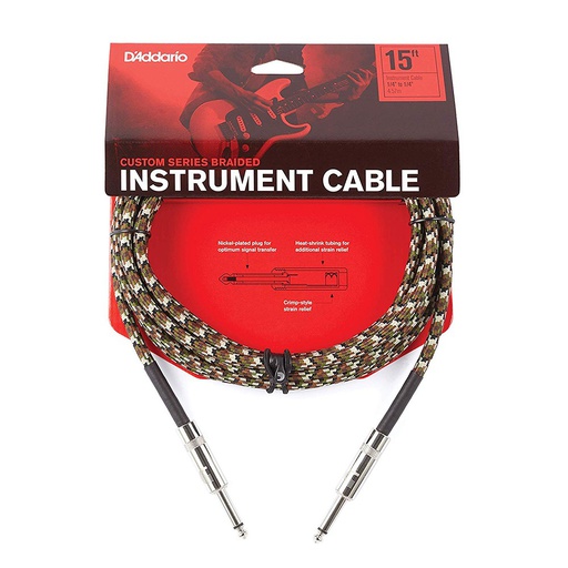 [PW-BG-15CF] Câble Instrument D'Addario Custom Series 15 Pieds Nylon Camouflage