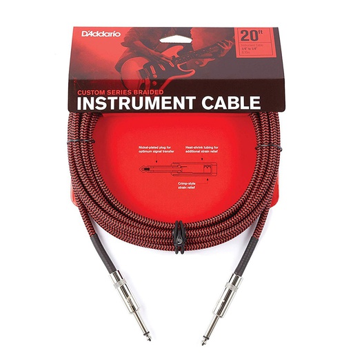 [PW-BG-20RD] Câble Instrument D'Addario Custom Series 20 Pieds Nylon Rouge