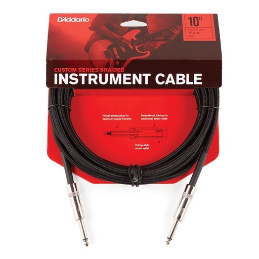 [PW-BG-10BK] Câble Instrument D'Addario Custom Series 10 Pieds Nylon Noir