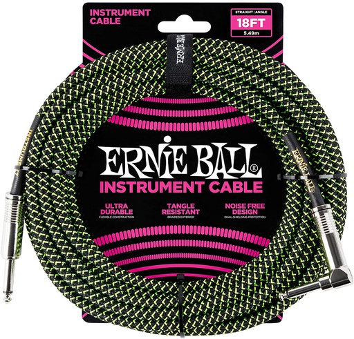 Câble instrument Ernie Ball 18 Pieds avec Angle Droit Nylon Vert