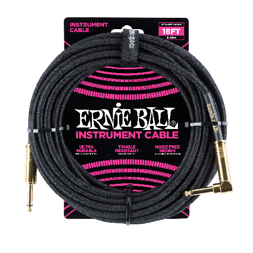 [P06086] Câble Instrument Ernie Ball 18 Pieds avec Angle Droit Nylon Noir