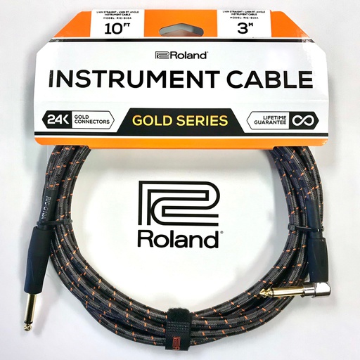 Câble Instrument Roland 10 Pieds avec Angle Droit Nylon Noir