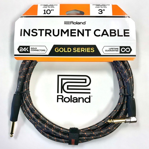 [RIC-G10A] Câble Instrument Roland 10 Pieds avec Angle Droit Nylon Noir
