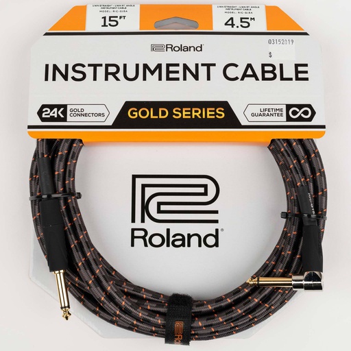 [RIC-G15A] Câble Instrument Roland 15 Pieds avec Angle Droit Nylon Noir