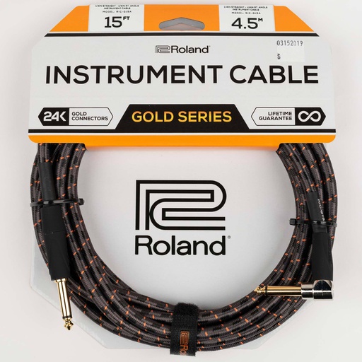 Câble Instrument Roland 15 Pieds avec Angle Droit Nylon Noir