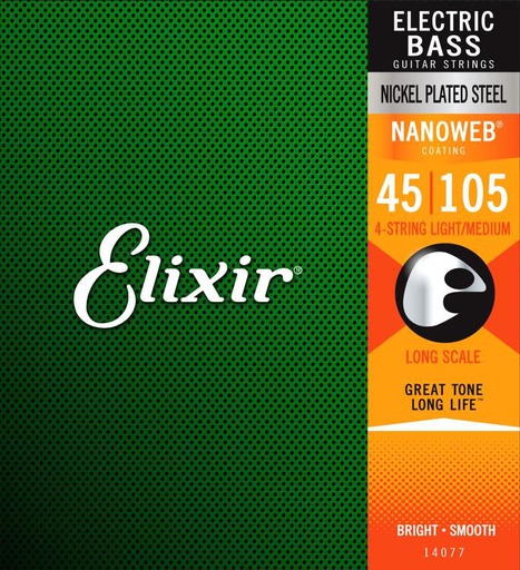 [14077] Cordes Basse Électrique Elixir Nanoweb Nickel Long Scale 45-105