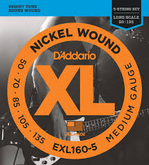 [EXL160-5] Cordes Basse Électrique D'Addario XL Nickel Wound Long Scale 5 cordes 50-135