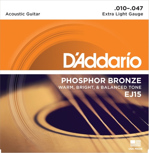 [EJ15] Cordes Guitare Acoustique D'Addario Phosphor Bronze 10-47