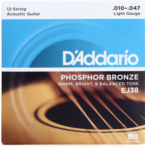 Cordes Guitare Acoustique D'Addario Phosphor Bronze 12 cordes 10-47