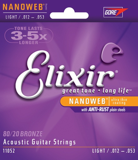 [11052] Cordes Guitare Acoustique Elixir Nanoweb 80/20 Bronze 12-53