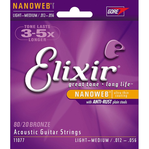[11077] Cordes Guitare Acoustique Elixir Nanoweb 80/20 Bronze 12-56