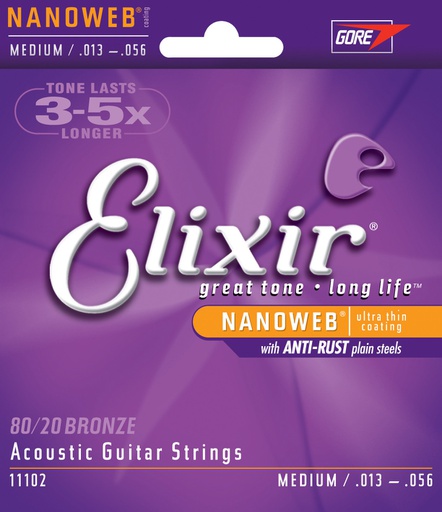[11102] Cordes Guitare Acoustique Elixir Nanoweb 80/20 Bronze 13-56