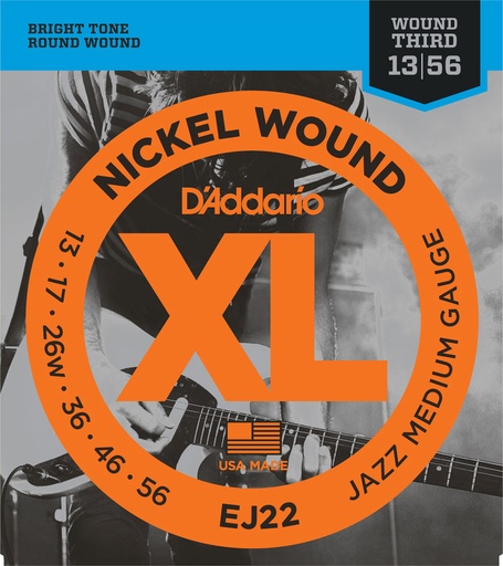 [EJ22] Cordes Guitare Électrique D'Addario XL Nickel Wound 13-56 Wound Third