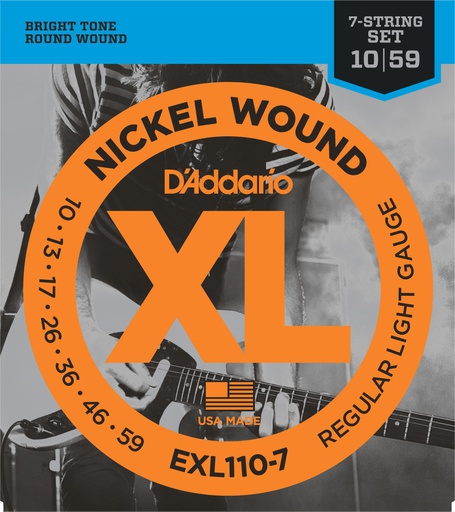Cordes Guitare Électrique D'Addario XL Nickel Wound 7 cordes 10-59