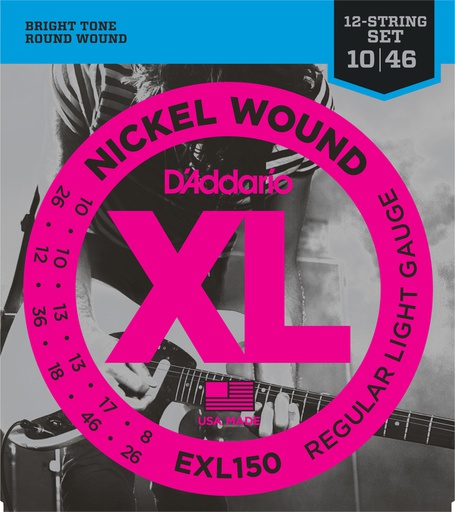 [EXL150] Cordes Guitare Électrique D'Addario XL Nickel Wound 12 cordes 10-46