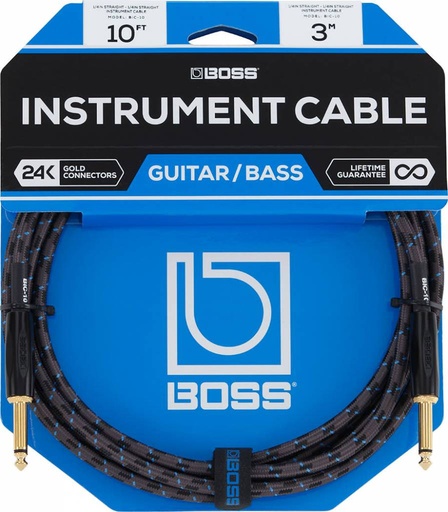 [BIC-20] Câble Instrument Boss 20 Pieds Nylon Noir