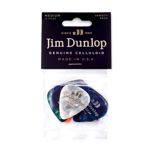 [PVP106] Plectres Dunlop Paquet 12 Variés Celluloid Moyen