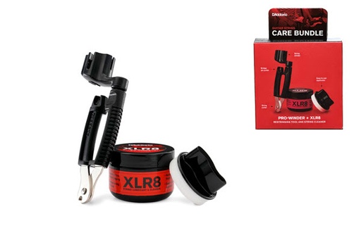[PW-XLR8-DP0002] Ensemble Outil pour Changement de Cordes D'Addario Pro-Winder Noir et Nettoyant pour Cordes XLR8