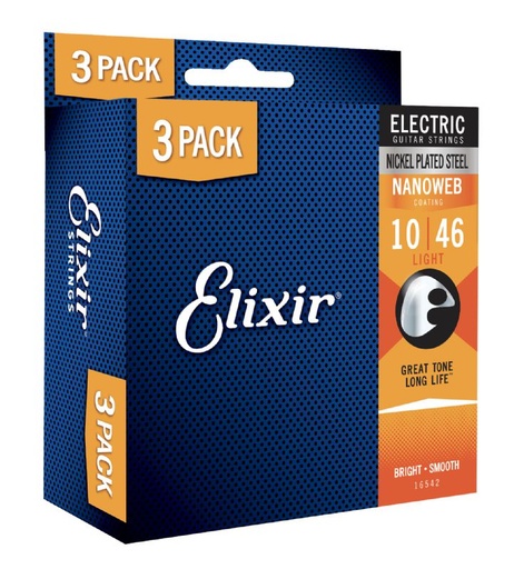 [16542X] 3 Paquets Cordes Guitare Électrique Elixir Nanoweb Everyday 3-Pack 10-46