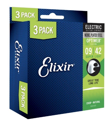 [16550X] 3 Paquets Cordes Guitare Électrique Elixir Optiweb Everyday 3-Pack 9-42