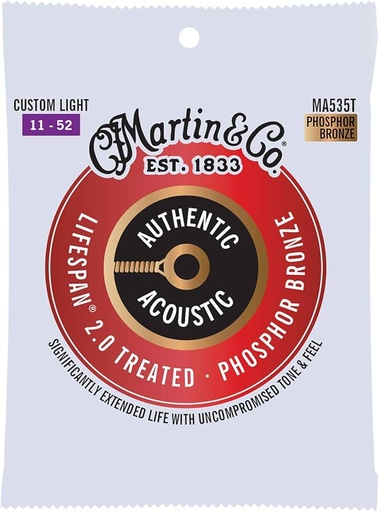 [41Y18MA535T] Cordes Guitare Acoustique Martin Authentic Acoustic Lifespan 2.0 Phosphor Bronze Custom Light